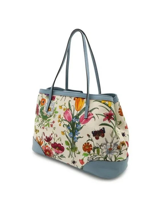 Gucci Flora Tote Shoulder Bag Semi Floral Pattern Canvas Leather - Picture 2 of 9